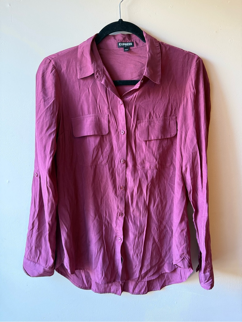 Express Button-Front Long Sleeve Shirt in Rose